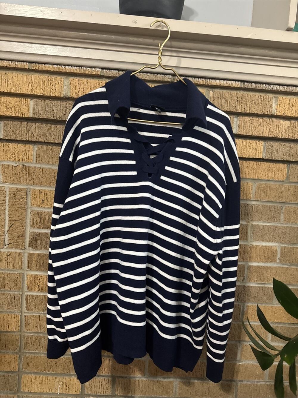 Ulla Popken Women's Plus Size 20/22 Navy Striped Pullover Sweater Nautical